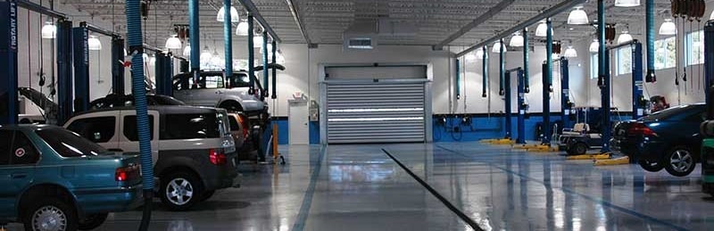 Car repair shop with garage door closed