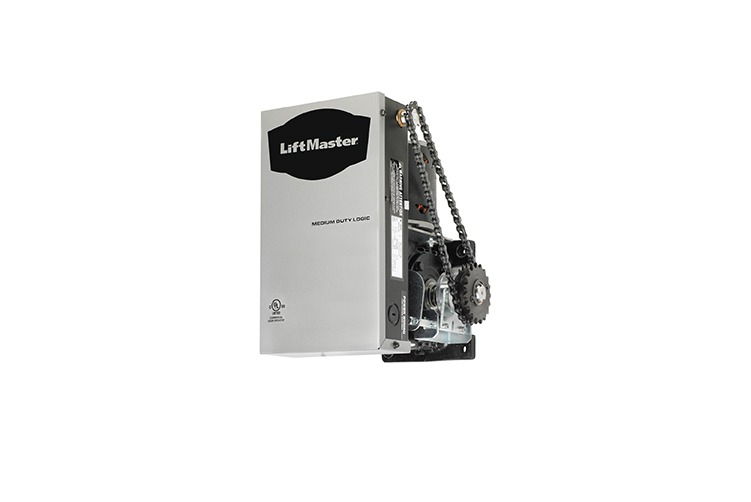 a liftmaster garage door opener with a chain attached to it on a white background