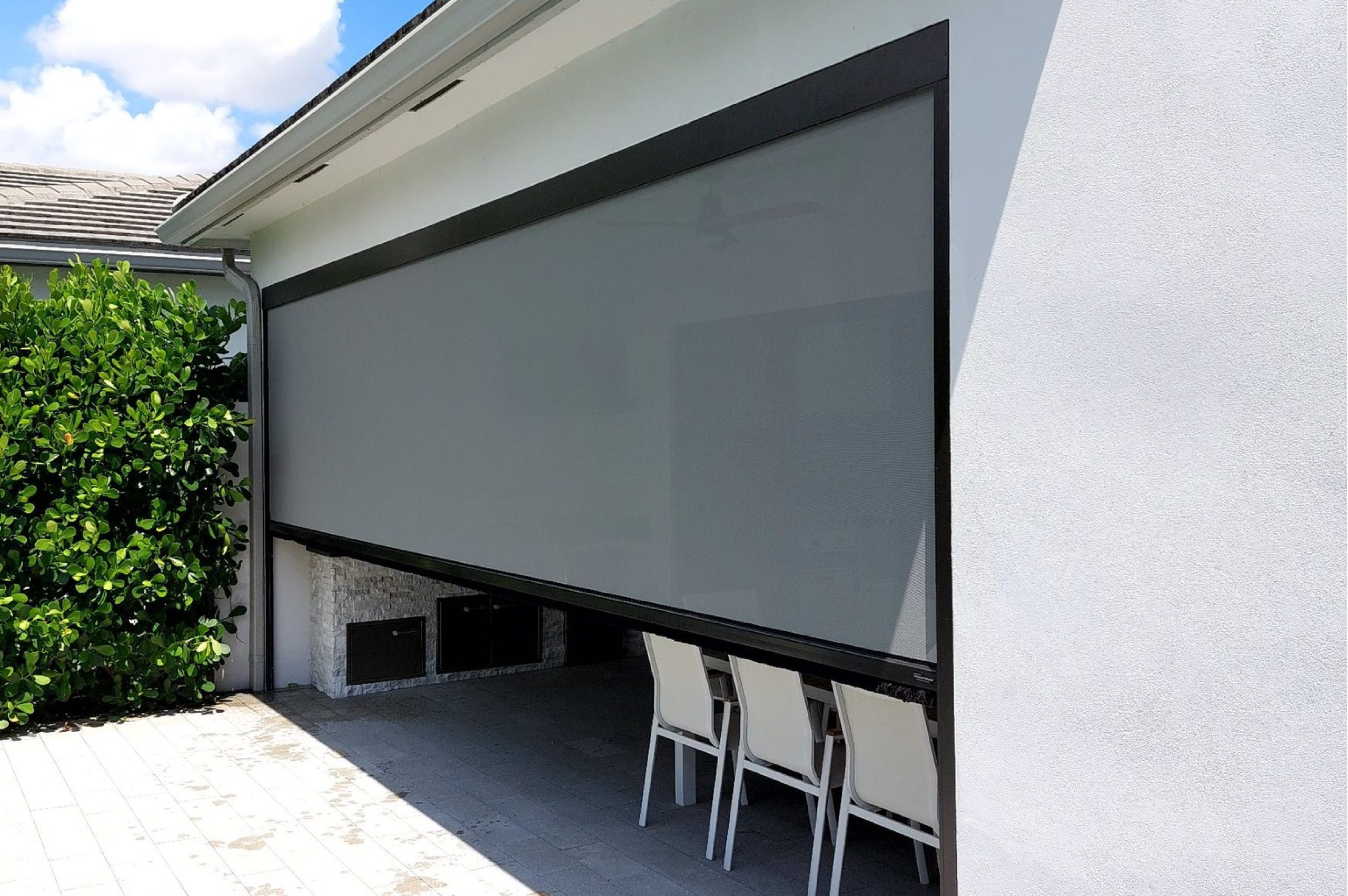 close up of a patio with a screen door